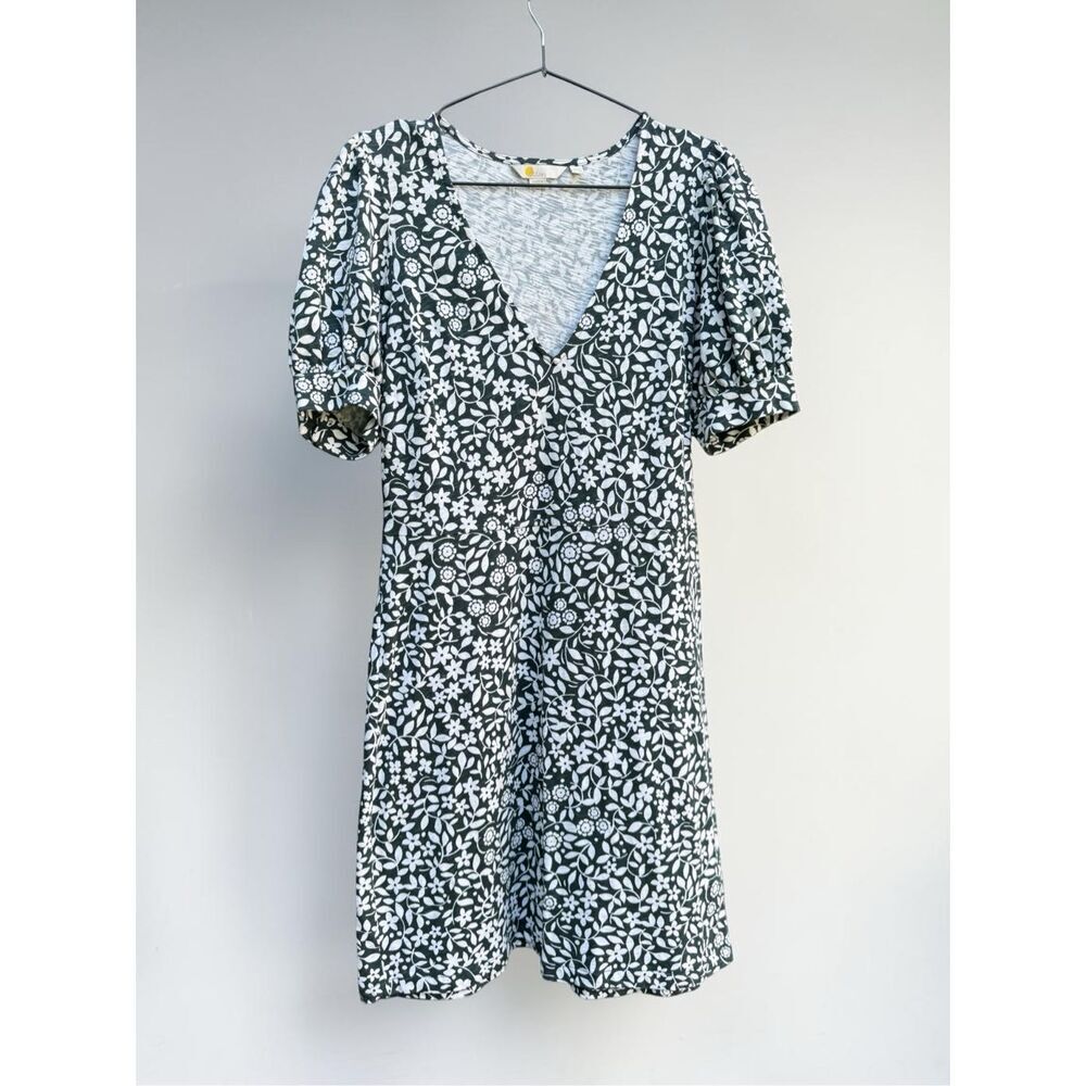 Boden Jersey V-Neck Mini Dress - Deep Green Floral